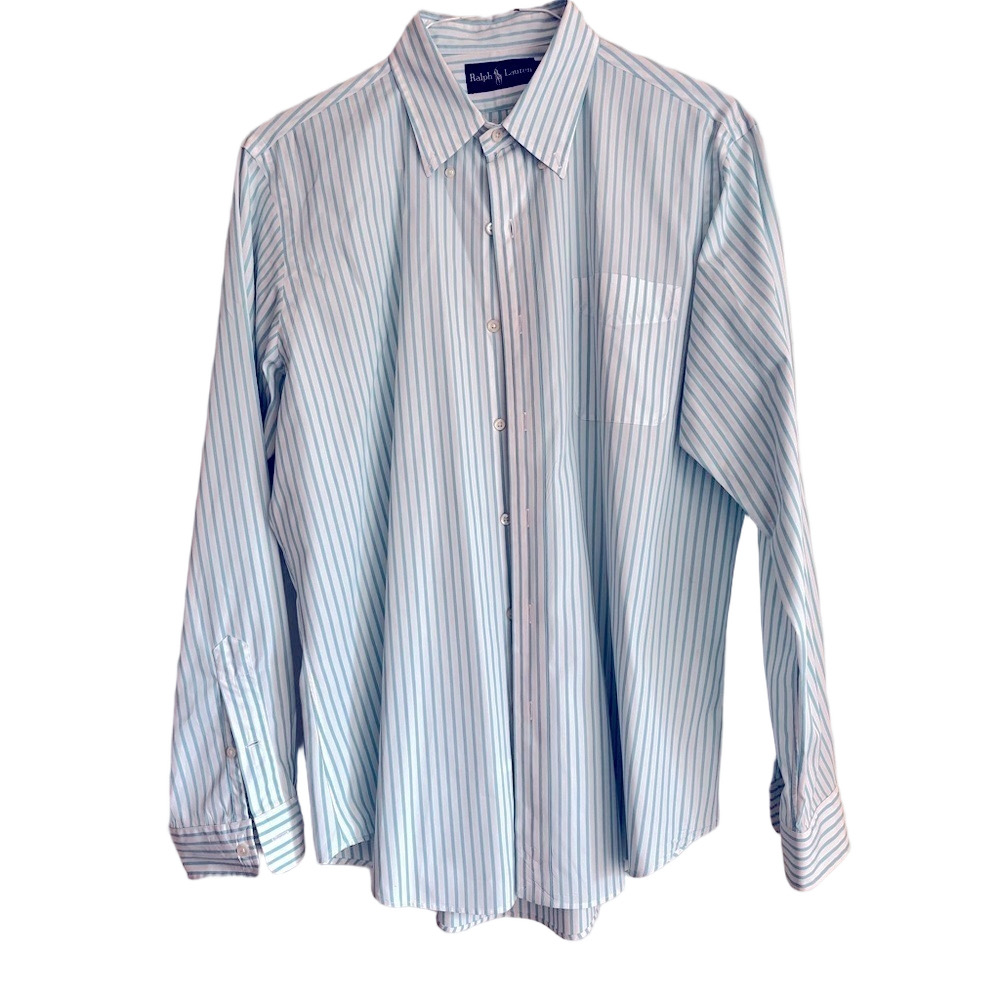 Polo Ralph Lauren Blue White Striped Button Down Shirt Men's Large Long Sleeve